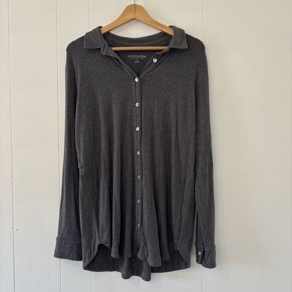 Soft Surroundings Large Long Sleeve Button Up Shirt Gray Boho Soft Layered Comfy - Picture 1 of 10